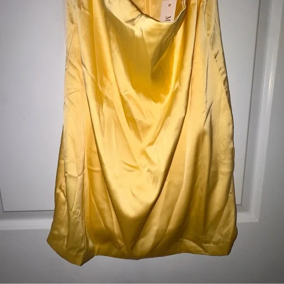 Meshki Tasia Tie Front Satin Mini Dress in Lemon yellow S NWT - Picture 7 of 16